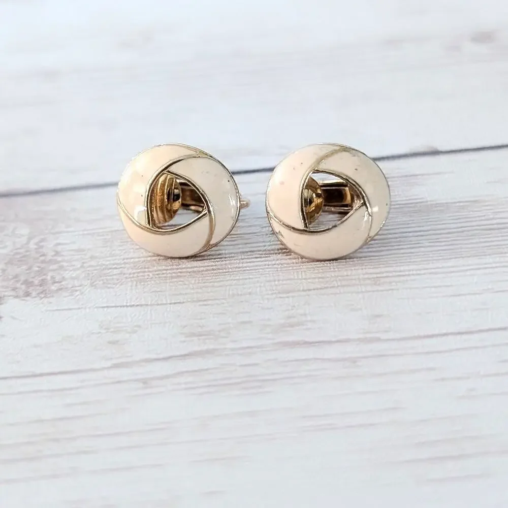 Vintage Trifari Clip On Earrings Dainty Cream Enamel
